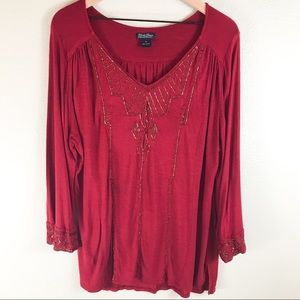Plus Size Lucky Brand Beaded Long Sleeve Top